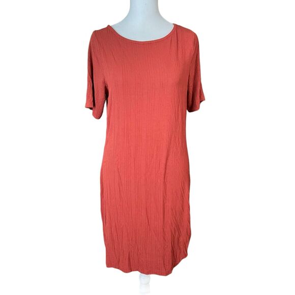 Old Navy Large Bodycon Dress Fox Rust Red Short Sleeve Scoop Back Mini - Picture 1 of 7